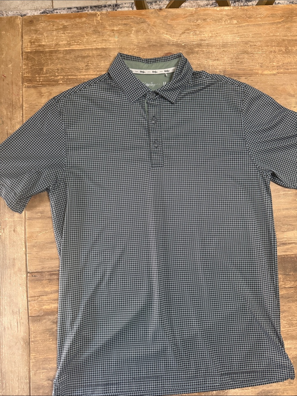 Walter Hagen Men's Navy and White Micro-Check Polo